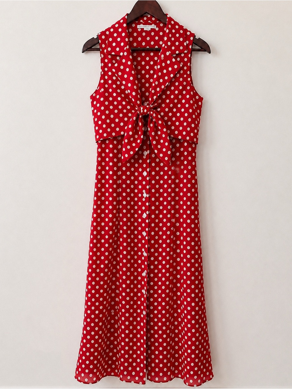 Jonathan Martin Red Polka Dot Tie Front Maxi Dress Size 7 Made in USA